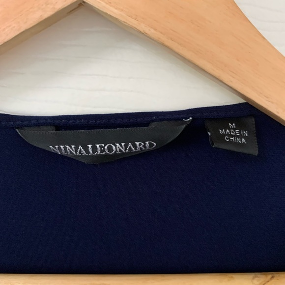 Nina Leonard Size M Top Womens 3/4 Sleeves A Symmetrical Blue Casual - Picture 4 of 6